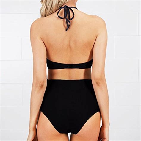 Forh Damen Retro Blumen Drucken Bademode Sexy Neckholder Push Up Bra Beach Bikini Set Hoher