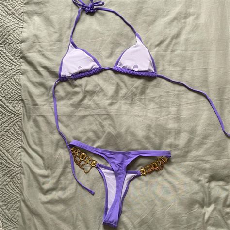 Purple Bikini Top And Sequenced Thong Bottoms Depop