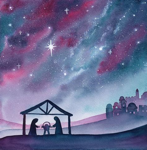 Silent Night Nativity Watercolor Painting Square Art Print — Shelby