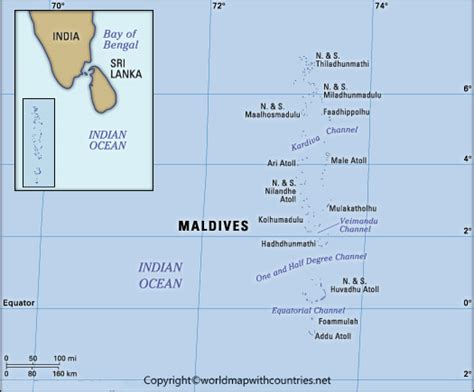 4 Free Printable Labeled And Blank Map Of Maldives On World Map In Pdf