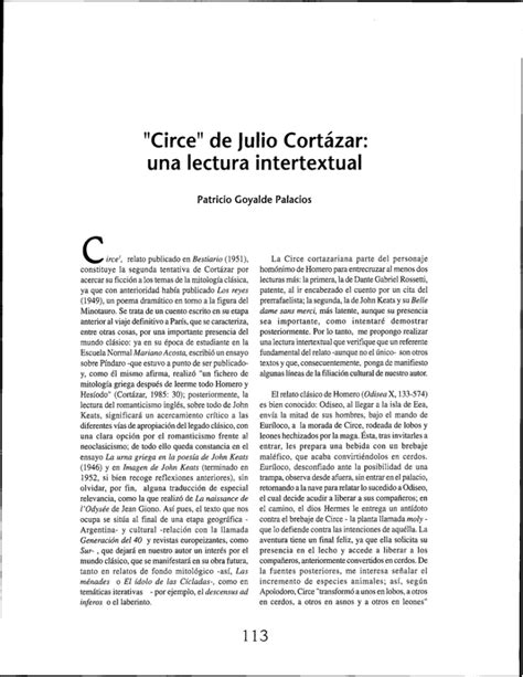 Circe De Julio Cort Zar Una Lectura Intertextual