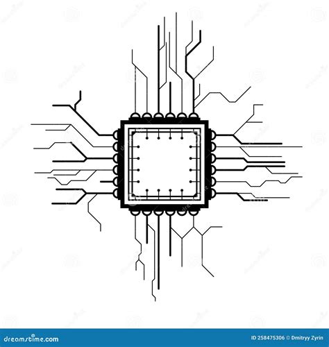 Abstract Black Simple Line Cpu Computer Technology Doodle Outline