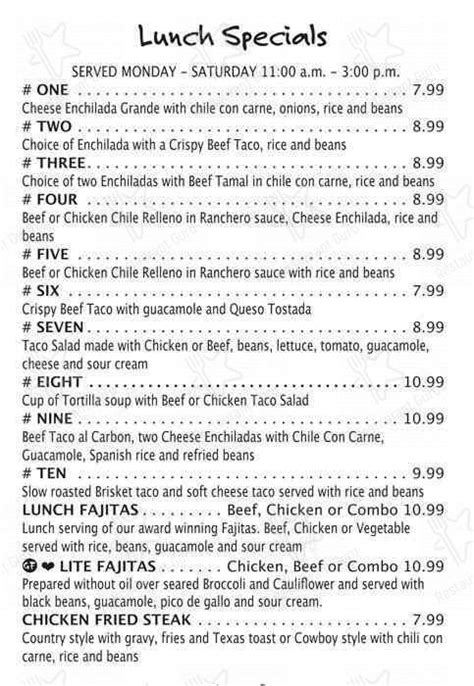 Menu at Mattito's restaurant, Lewisville