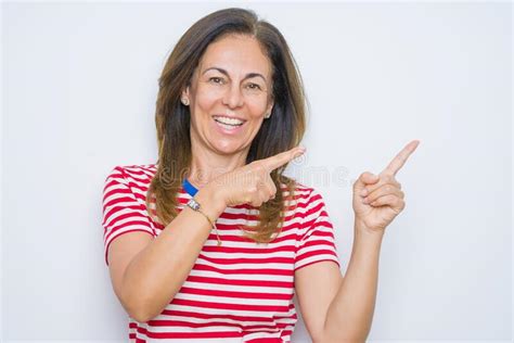 Middle Age Senior Woman Standing Over White Isolated Background Smiling