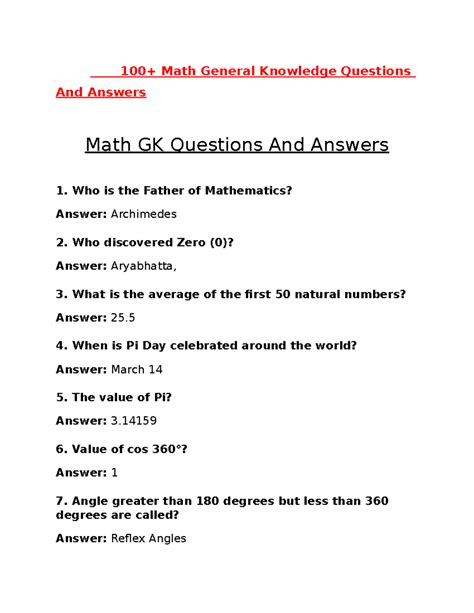 Gk Questions For Class 1 To 8 With Answers In Hindi Free Math