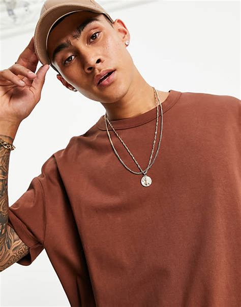 Asos Design Oversized Heavyweight T Shirt In Dark Brown Asos