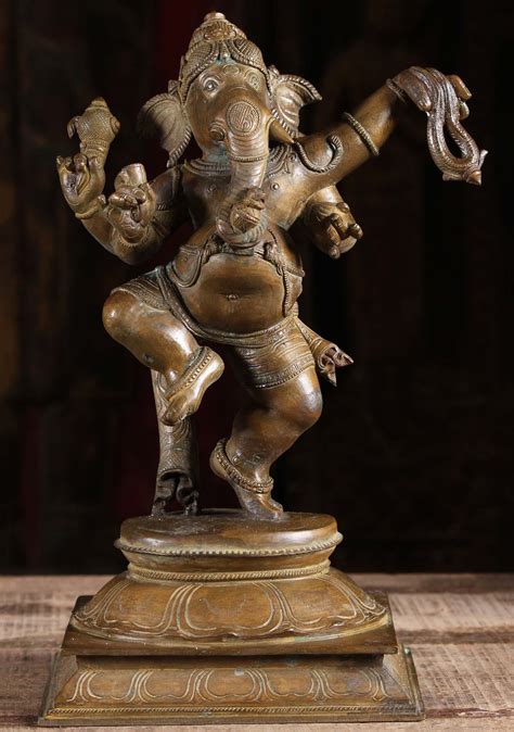 bronze dancing ganesha statue   lotus sculpture