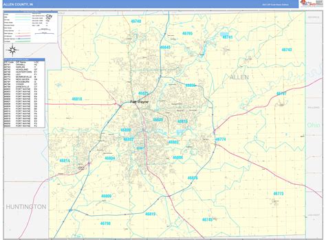 Allen County, IN Zip Code Wall Map Basic Style by MarketMAPS - MapSales