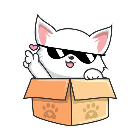 White Cat Hiding In Box Cute White Pussy Cat In Box Cool Sunglasses Vector Art At