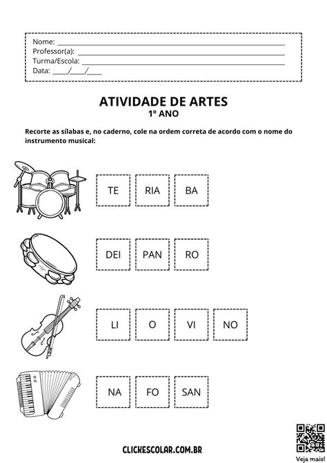 Atividades De Artes Musica - Atividades de Artes para 1º Ano – Click Escolar