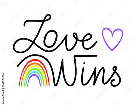 Love Wins Hand Drawn Text With Rainbow Lgbt Slogan To Support Gay People Happy Pride Card Use