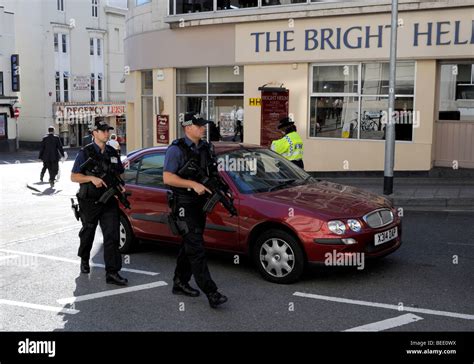 Armed Police Patrol The Streets Of Brighton During The Labour Party