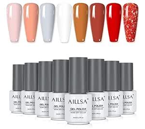 Amazon AILLSA Gel Nail Polish Set Red Gel Polish Colors Nude