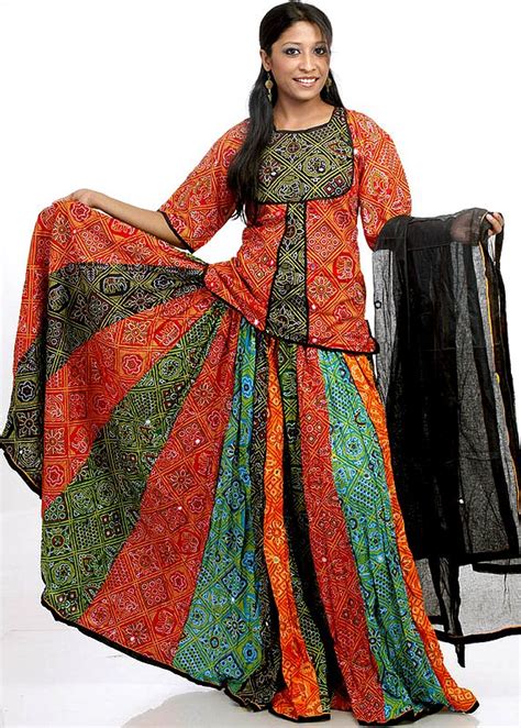 Multi Color Gypsy Ghagra Choli From Rajasthan With Mirrors And Chunri