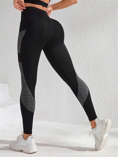 SHEIN Sport Studio Leggings Deportivos De Color Combinado De Malla En