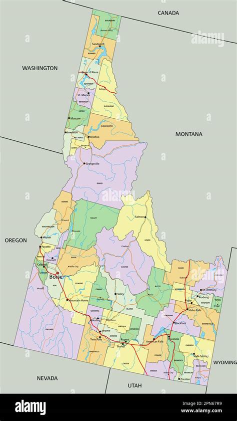 Idaho Highly Detailed Editable Political Map With Labeling Stock