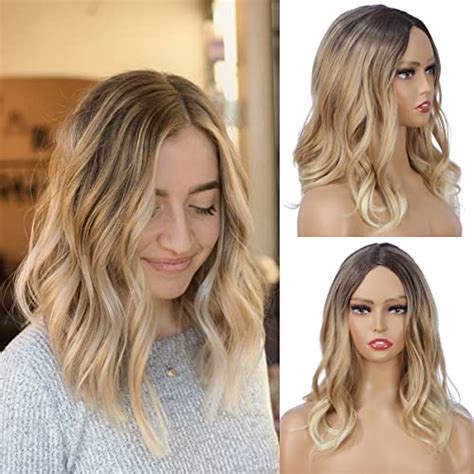 Symeiw Medium Length Blonde Wigs For Women Ombre Blonde Wigs Shoulder Length Natural Looking