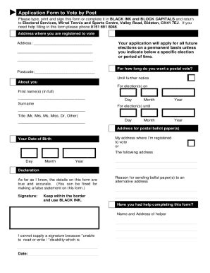 Fillable Online Postal Vote Application Form Fax Email Print Pdffiller