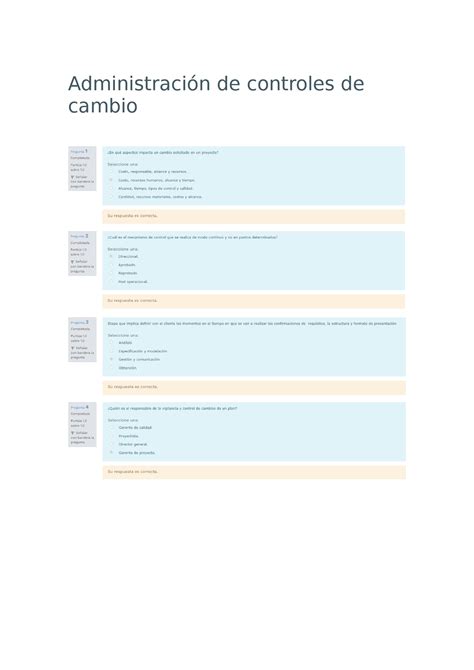 Administración de controles de cambio examen 1 2 administración de