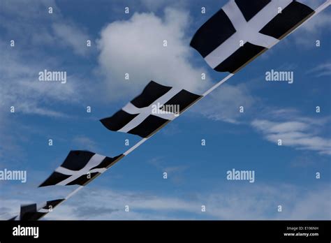 Cornish Flag (Kernow) bunting flying in cornwall on a windy day Stock ...