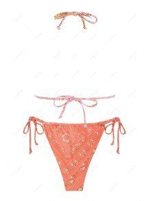 Zaful Ribbed Boho Paisley Print String Bikini Swimwear In Multi A
