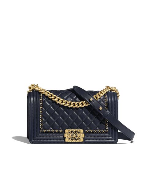 Calfskin And Gold Tone Metal Navy Blue Boy Chanel Handbag Chanel