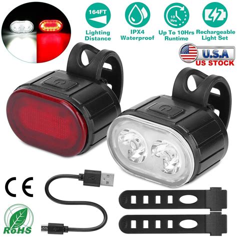 Usb Rechargeable Led Bike Light Set Headlight Taillight Bicycle Safety