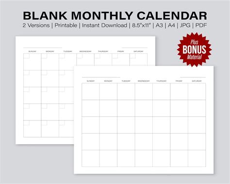 Printable Blank Monthly Calendar Landscape Calendar Template Minimalist