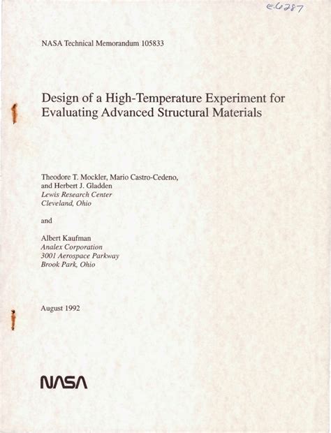 Pdf Design Of A High Temperature Experiment For Evaluating Advanced
