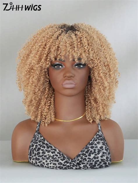 Jhh Wigs Peluca Rizada Rizada Marr N Para Peluca Rizada Afro De