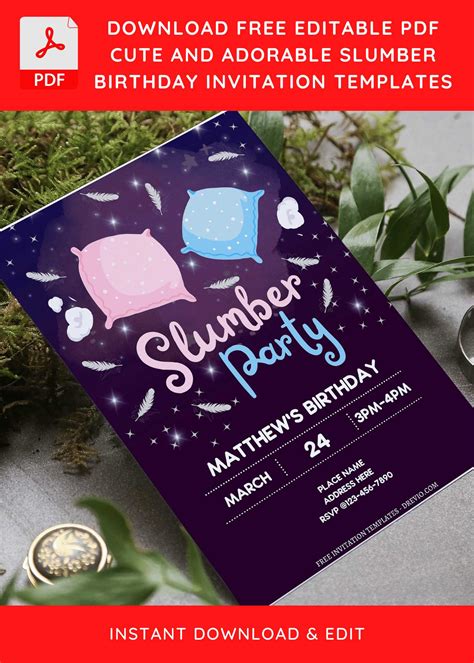 (Free Editable PDF) Sparkling Cute Slumber Party Invitation Templates