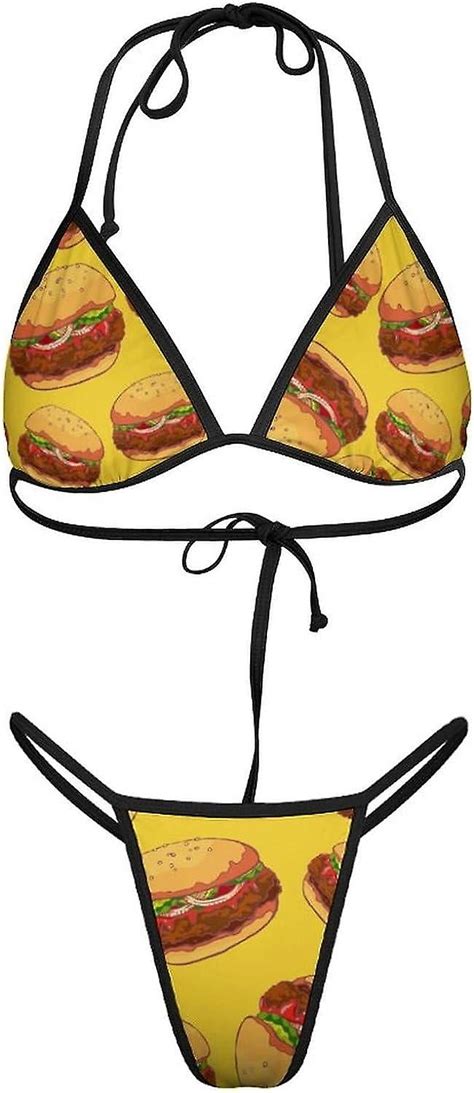 Välsmakande Saftig Fet Hamburgare Dam Bikini Uppsättningar Bit Baddräkt Sexig Baddräkt Halter