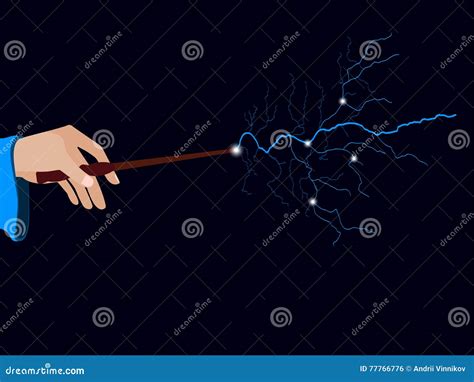 Magic Wand Hand Holding A Wand On A Black Background Lightning Spell