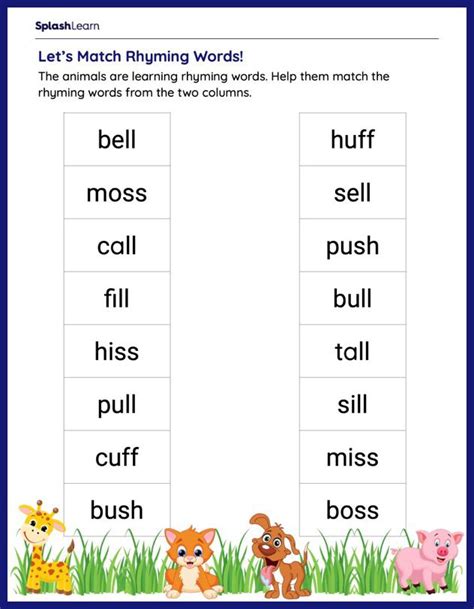 Let S Match Rhyming Words Ela Worksheets Splashlearn