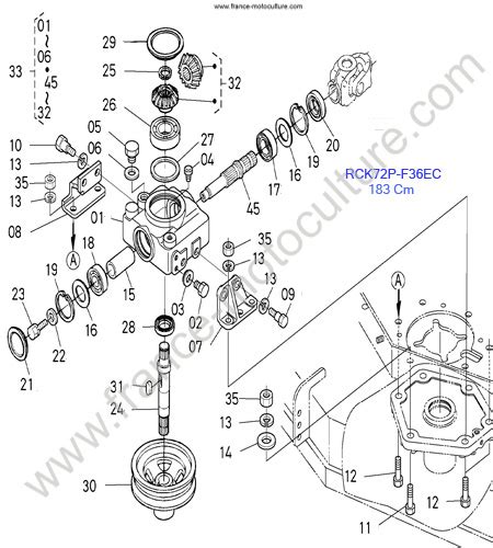 Vue éclatée et pièces détachées RCK72P Renvoi angle pour F3680 KUBOTA