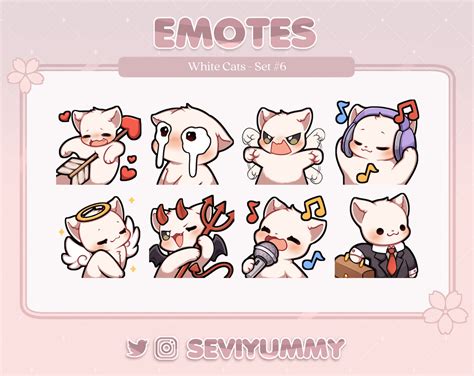 White Cat Emotes Set 6 Twitch Discord Kawaii Kitty Neko Etsy