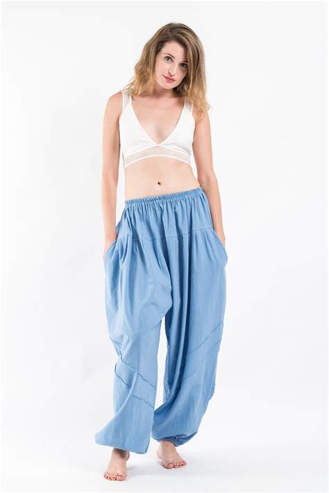 Genie Womens Cotton Harem Pants In Light Blue