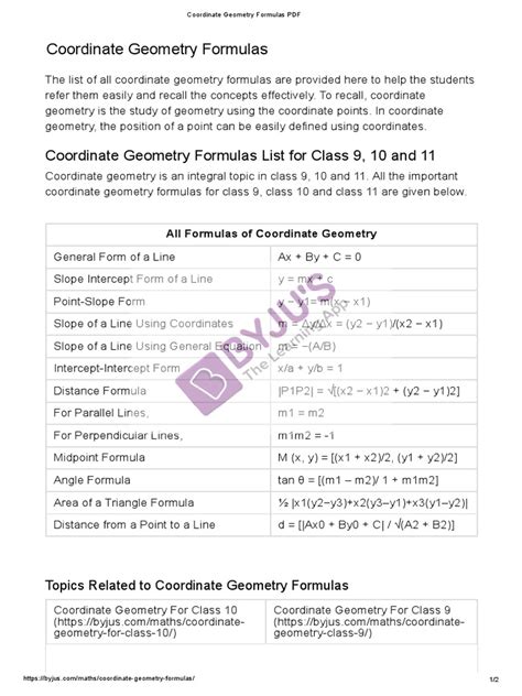 Coordinate Geometry Formulas PDF | Download Free PDF | Analytic ...