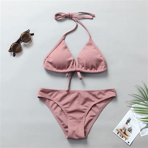 Wholesale Ribbed Summer Bikinis Triangle Tied Swimwear China Custom Bikini And Bikini Price