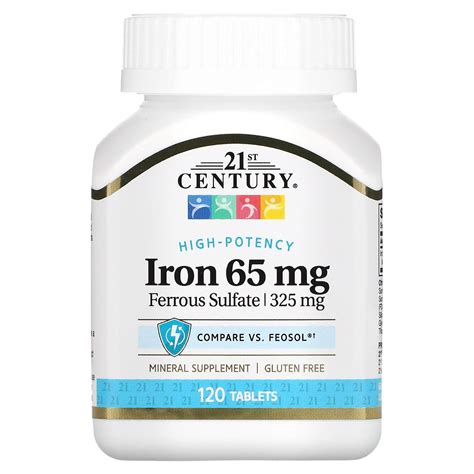 21st Century Iron 65mg (Ferrous Sulfate 325mg) by 120 Tablets - Maxhub