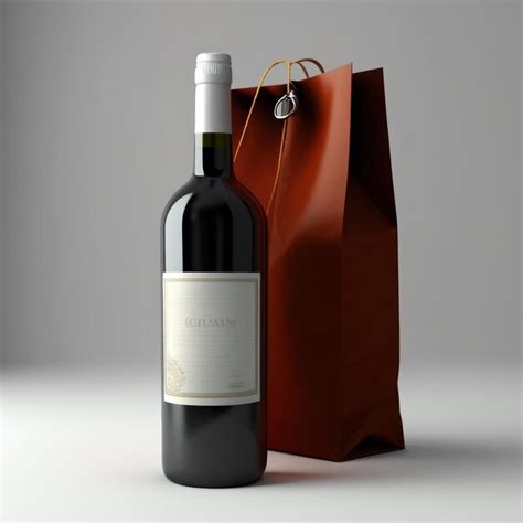 Botella de vino con etiqueta vacía y bolsa mockup Foto Premium