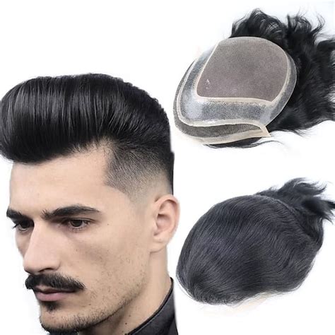 Toupet For Men Human Hair Replacement System Mono Thin Skin Pu And