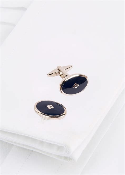 Oval Navy Diamond Enamel Cufflinks Roderick Charles