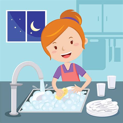 Washing Dishes Clip Art, Vector Images & Illustrations - iStock