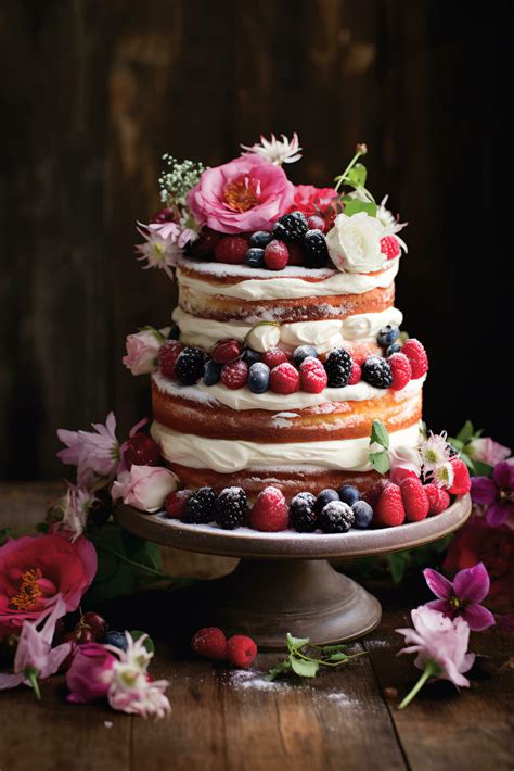 Berry Compote Naked Cake Wholesome Delight With Vanilla Sponge And Rich Berries Ai Generated