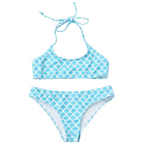 2018 Sexy Scale Pattern Push Up Brazilian Tong Bikini Set Girls Blue