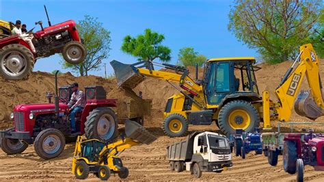 JCB 3dx Loading Mud In Trolley 4wd Mahindra Arjun John Deere Eicher