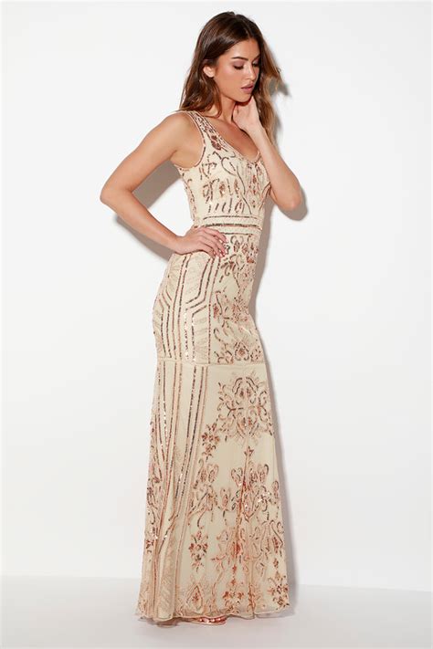 Glam Rose Gold Dress Sequin Maxi Dress Mermaid Maxi Dress Lulus