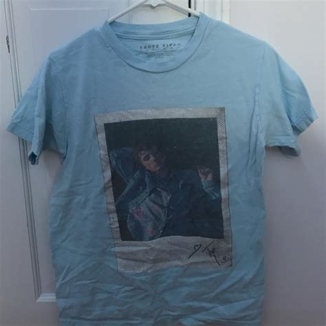 troye sivan merch light baby blue t shirt polaroid... - Depop