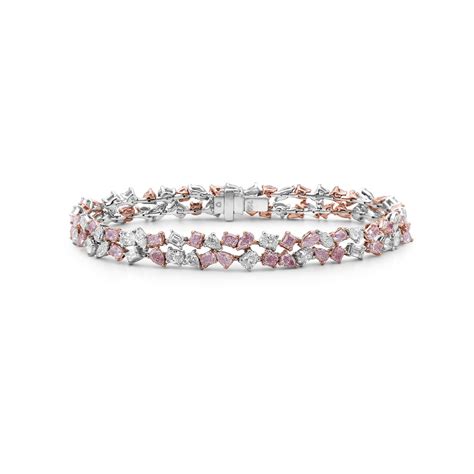 White Gold, Rose Gold, Pink Diamond And Diamond Double Row Bracelet